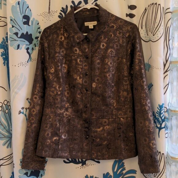 Coldwater Creek Bronze Herringbone Geometric Pattern Jacket Size 14 - Picture 1 of 10